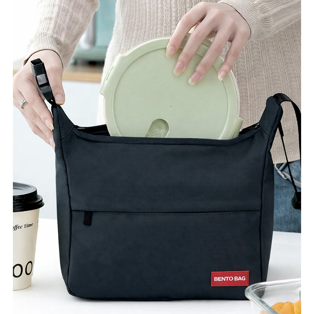 Black Adjustable Buckle Hook Style Insulated Lunch Bag for Kids & Adults