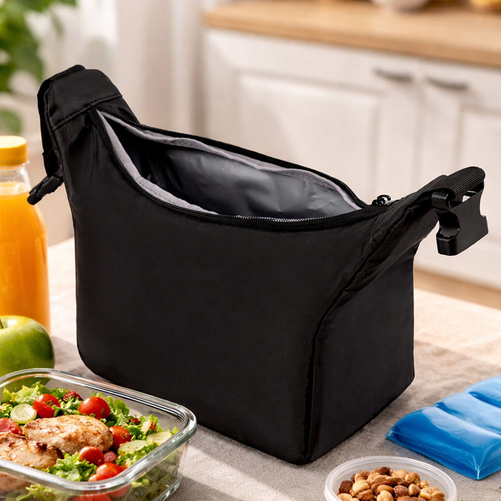 Black Adjustable Buckle Hook Style Insulated Lunch Bag for Kids & Adults