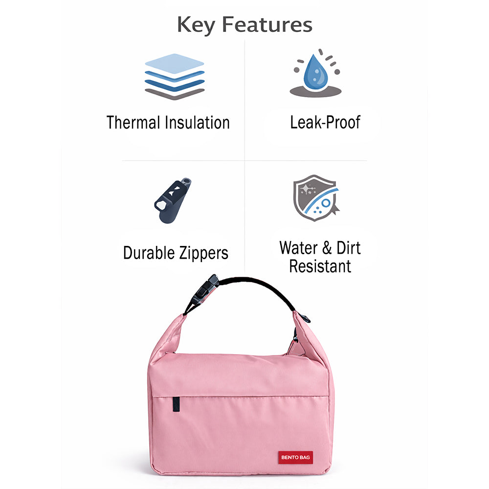 Pink Adjustable Buckle Hook Style Insulated Lunch Bag for Kids & Adults