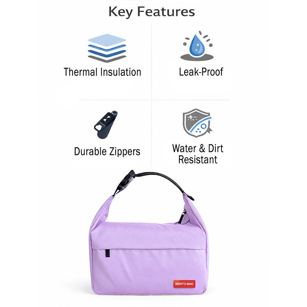Purple Adjustable Buckle Hook Style Insulated Lunch Bag for Kids & Adults