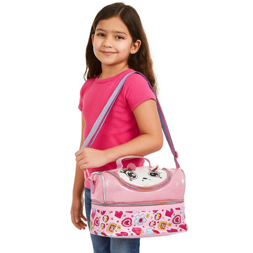 Shiny Meow Cat Theme Double Compartment Insulated Lunch Bag For Kids