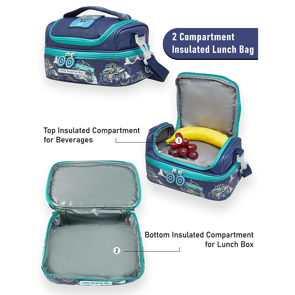 2pcs Monster Truck School Backpack & matching Lunchbag for Kids, 5yrs - 10 yrs