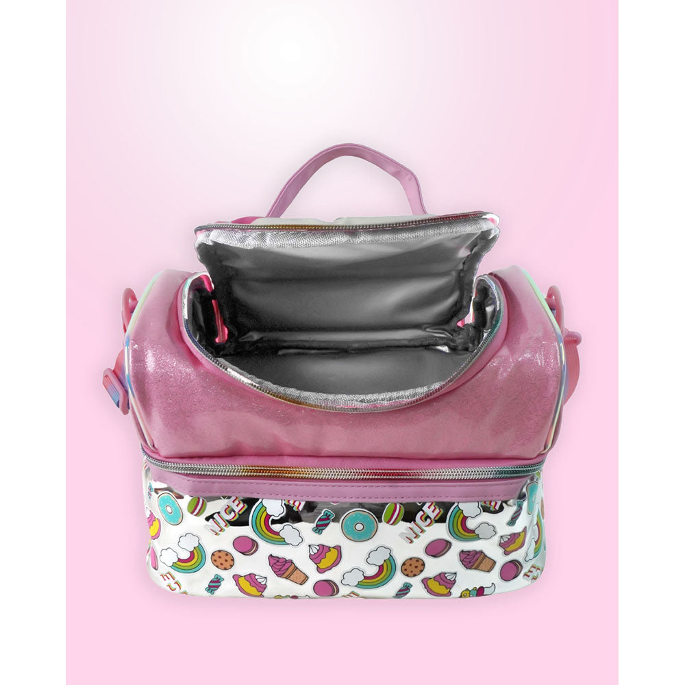 Shiny Unicorn Theme Double Compartment Insulated Lunch Bag For Kids