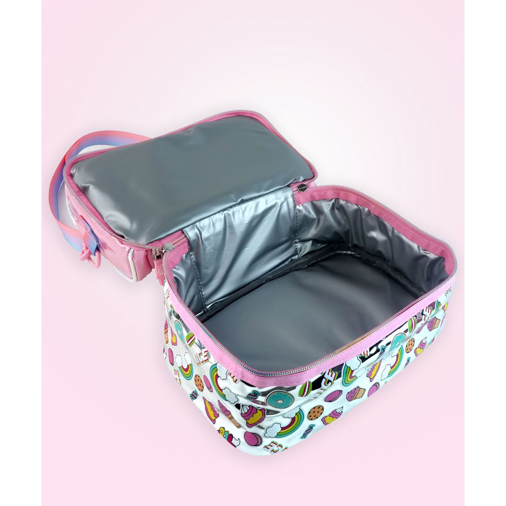 Shiny Unicorn Theme Double Compartment Insulated Lunch Bag For Kids