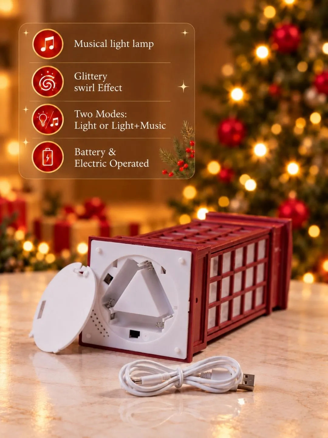 London Booth Big Santa, Musical Rotating Glitter Water Light, Christmas Lantern