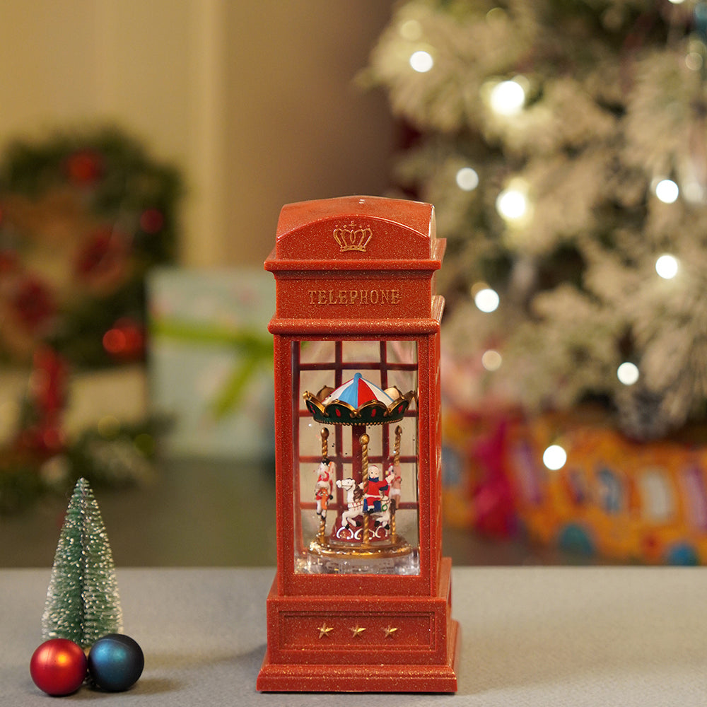 London Booth Carousel, Musical Rotating Glitter Water Light, Christmas Lantern
