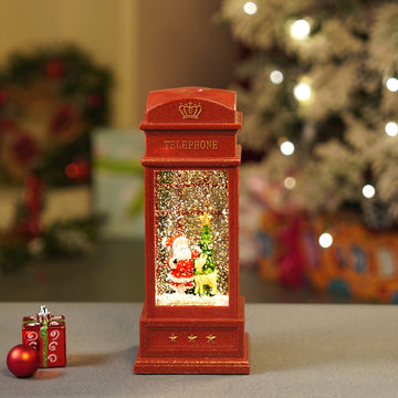 London Booth Santa with Tree and Deer, Musical Glitter Water Light, Christmas Lantern