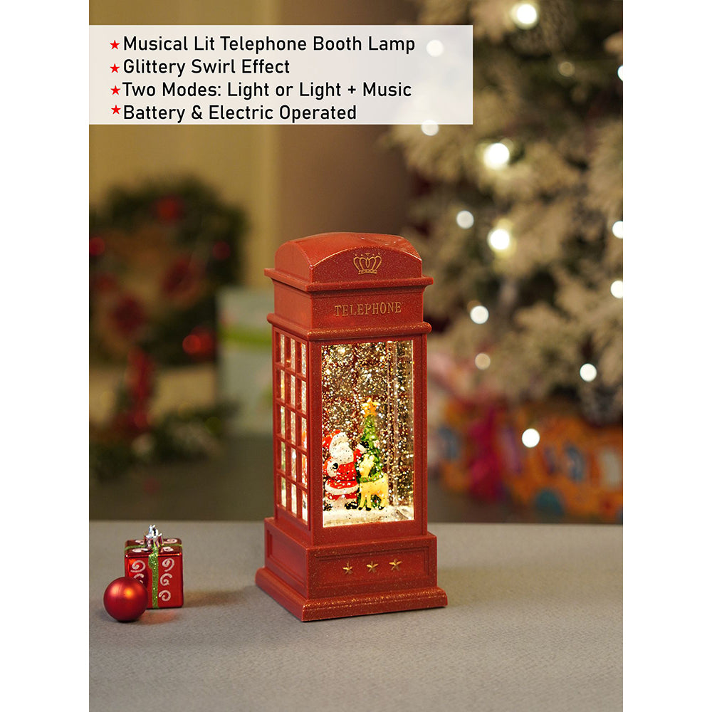 London Booth Santa with Tree and Deer, Musical Glitter Water Light, Christmas Lantern
