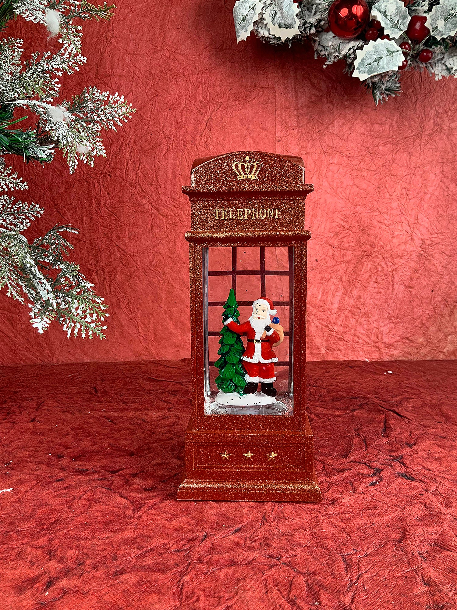 London booth Santa with Tree Musical Glitter Light Water Magical Christmas Snow Globe