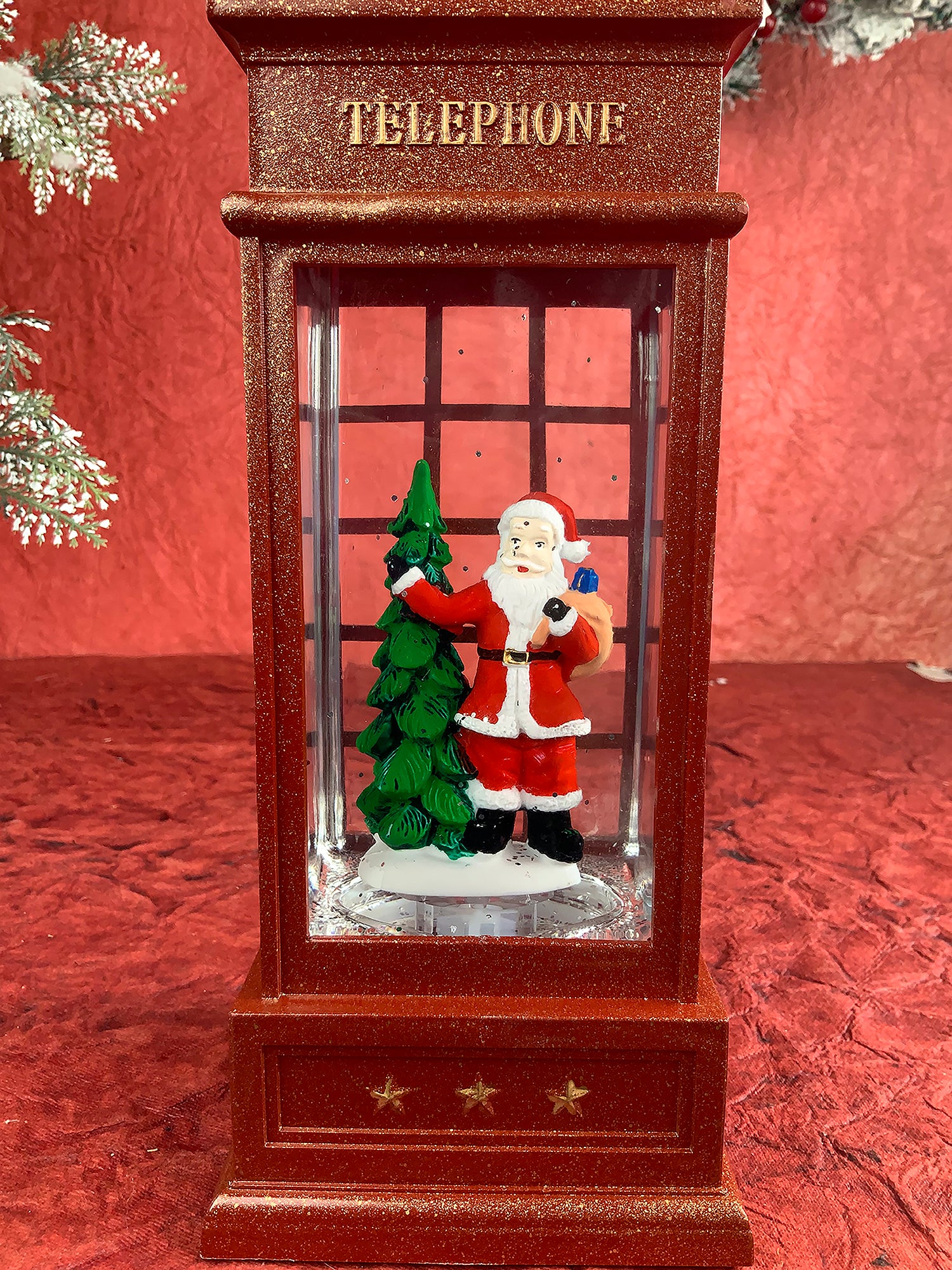 London booth Santa with Tree Musical Glitter Light Water Magical Christmas Snow Globe