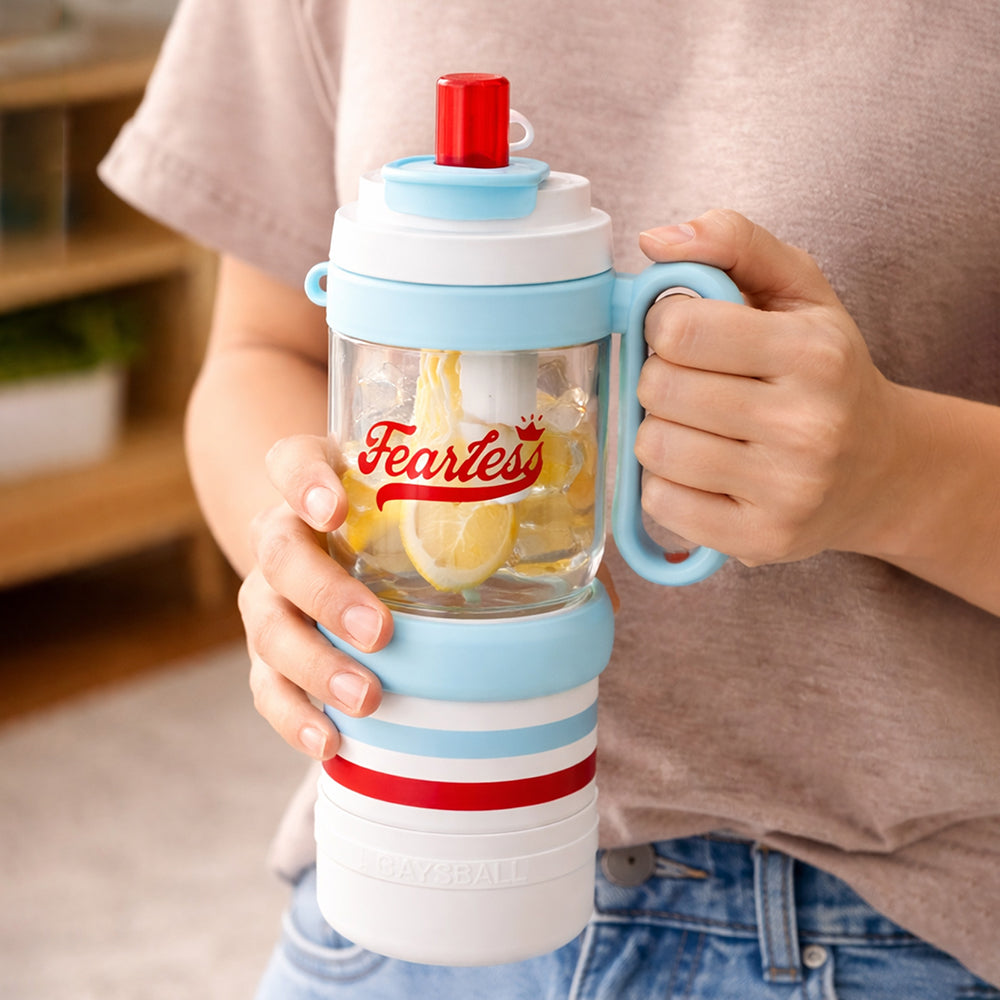 Light Blue White 4 in one Water Bottle , infuser & mini snack box for teens and Adults, 1000ml