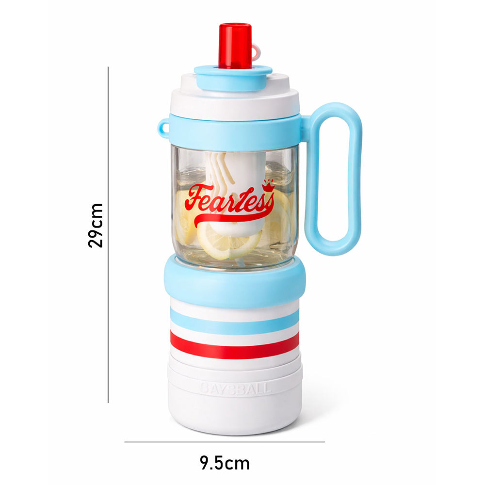 Light Blue White 4 in one Water Bottle , infuser & mini snack box for teens and Adults, 1000ml