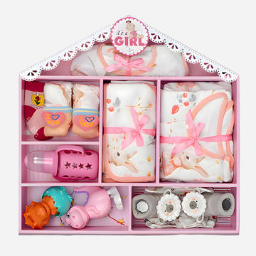 Newborn Baby Girl Wooden Dollhouse Gift Hamper (0-12 months)