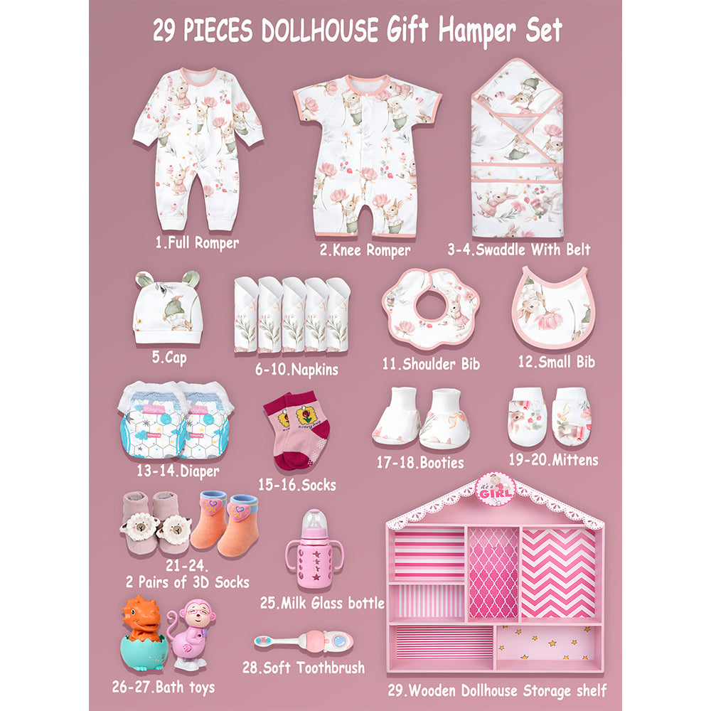 سلة هدايا خشبية لطفلة حديثة الولادة (0-12 شهرًا) 