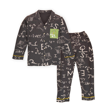 Steel Grey Alphabets soft Cotton Kids Nightsuit