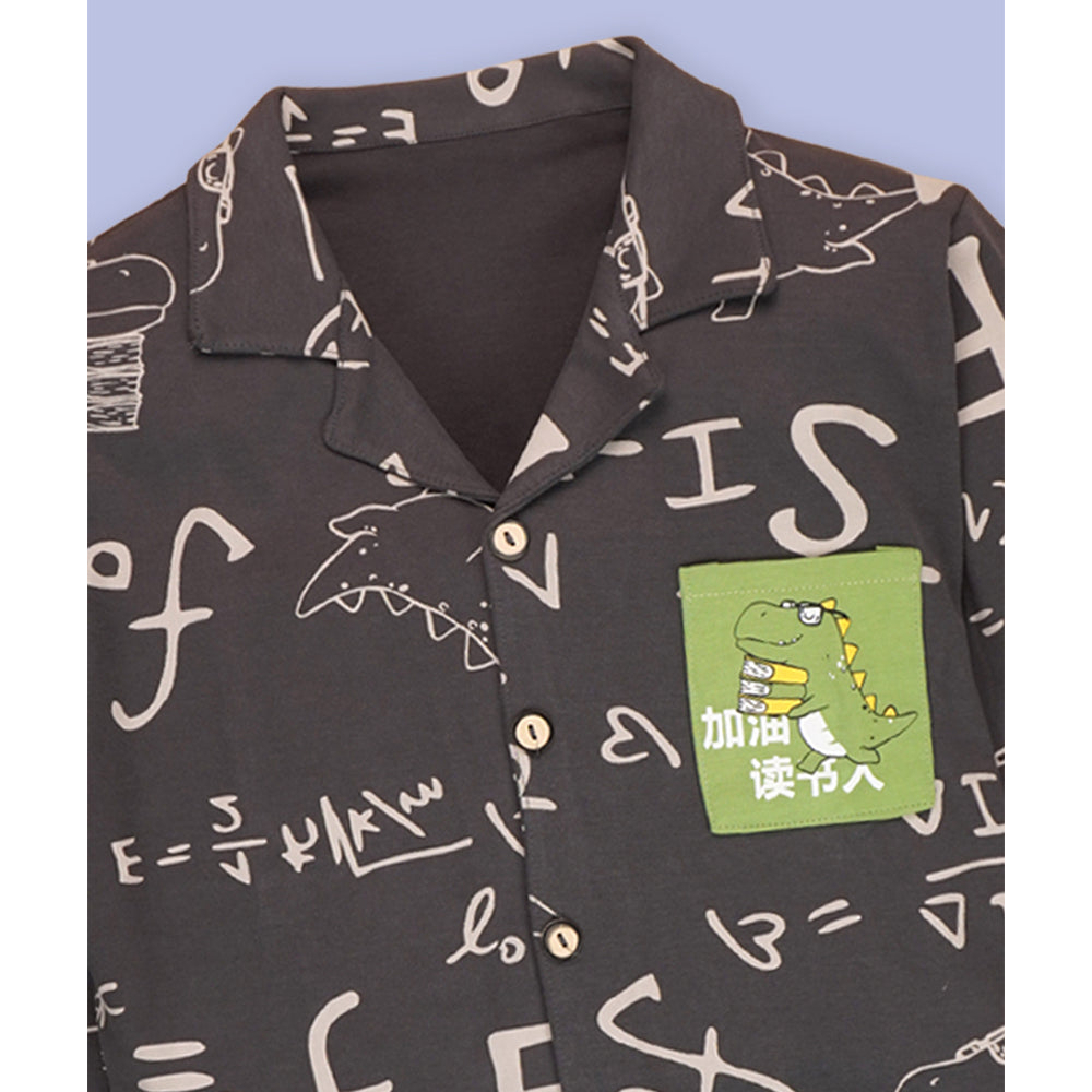 Steel Grey Alphabets soft Cotton Kids Nightsuit