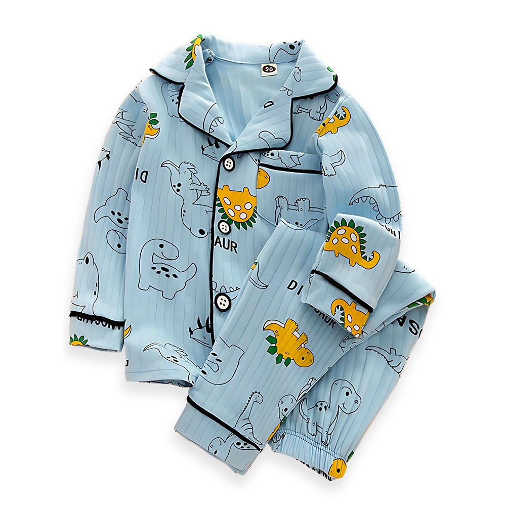 Blue Black Line Dino soft cotton Kids nightsuit