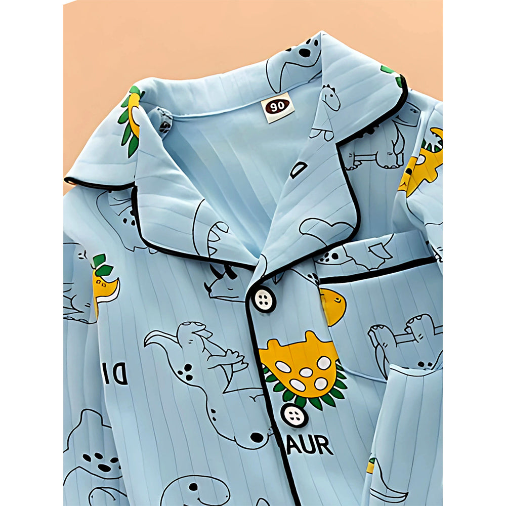 Blue Black Line Dino soft cotton Kids nightsuit