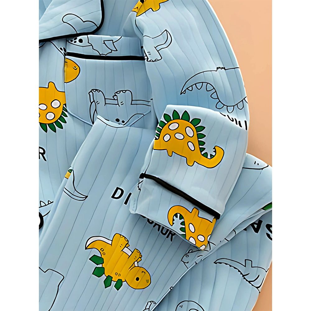 Blue Black Line Dino soft cotton Kids nightsuit
