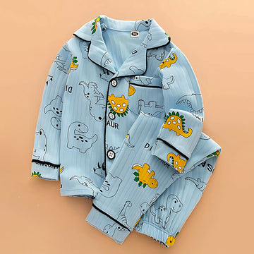 Blue Black Line Dino soft cotton Kids nightsuit