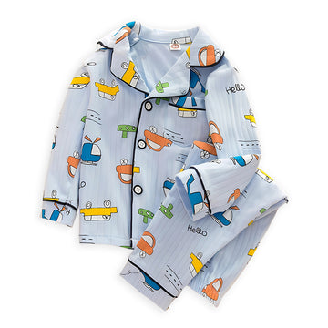 Blue Car & Plane print soft cotton Kids nightsuit