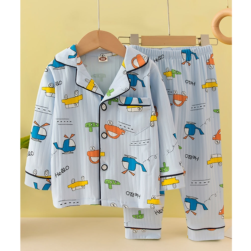 Blue Car & Plane print soft cotton Kids nightsuit
