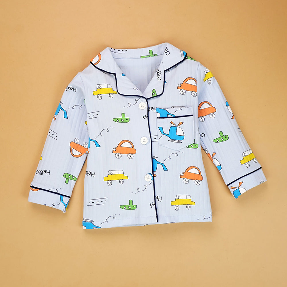Blue Car & Plane print soft cotton Kids nightsuit