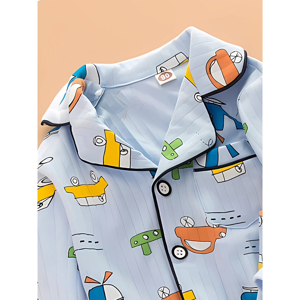 Blue Car & Plane print soft cotton Kids nightsuit