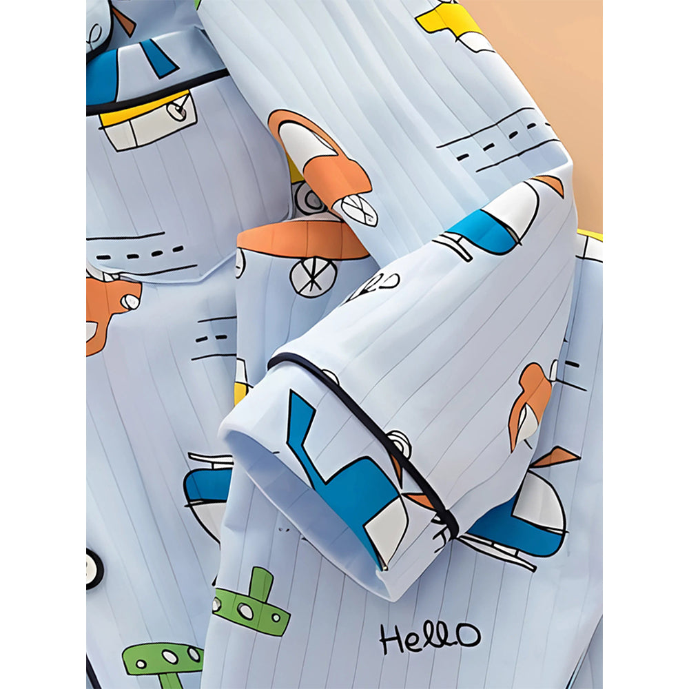 Blue Car & Plane print soft cotton Kids nightsuit