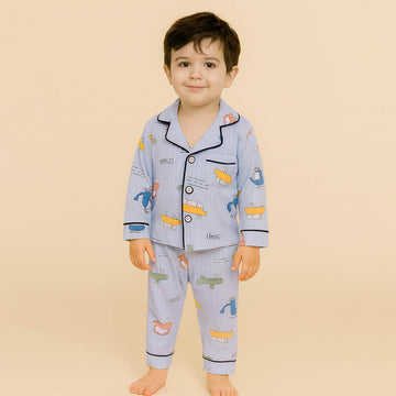 Blue Car & Plane print soft cotton Kids nightsuit