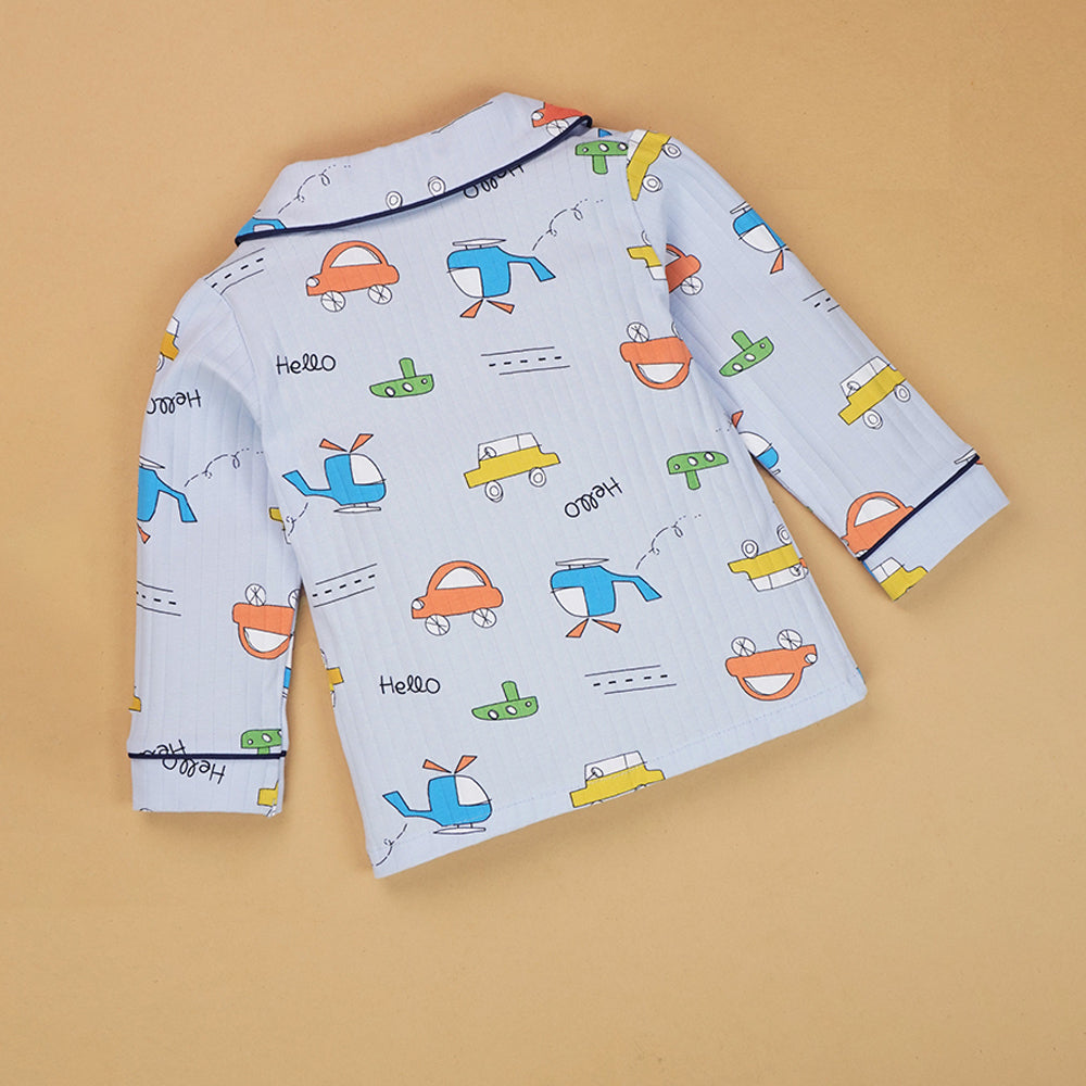 Blue Car & Plane print soft cotton Kids nightsuit