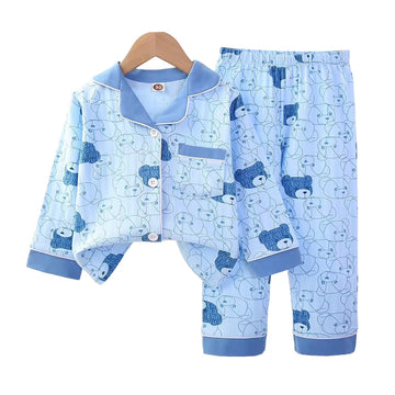 Blue Teddy Face soft Cotton Kids Nightsuit