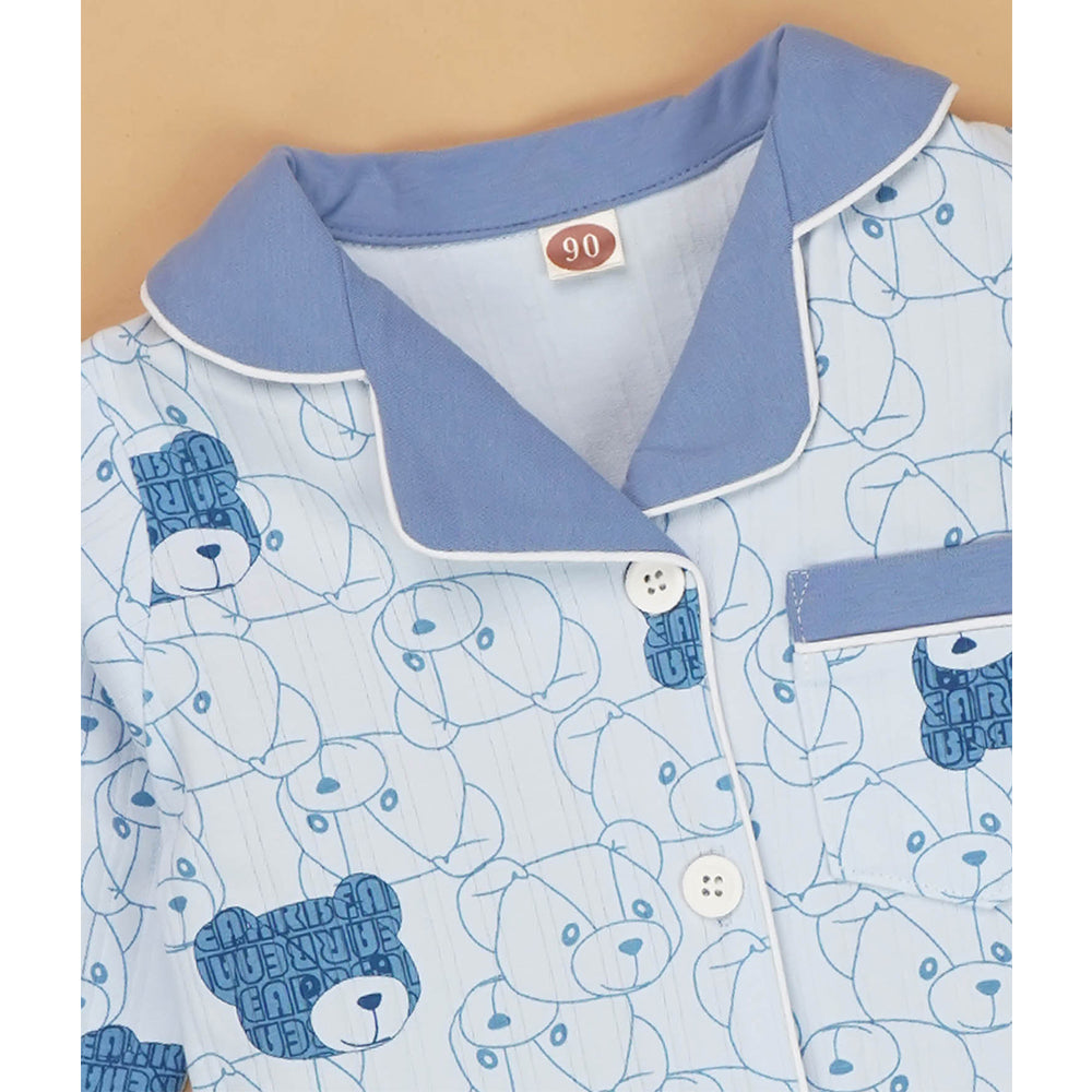 Blue Teddy Face soft Cotton Kids Nightsuit