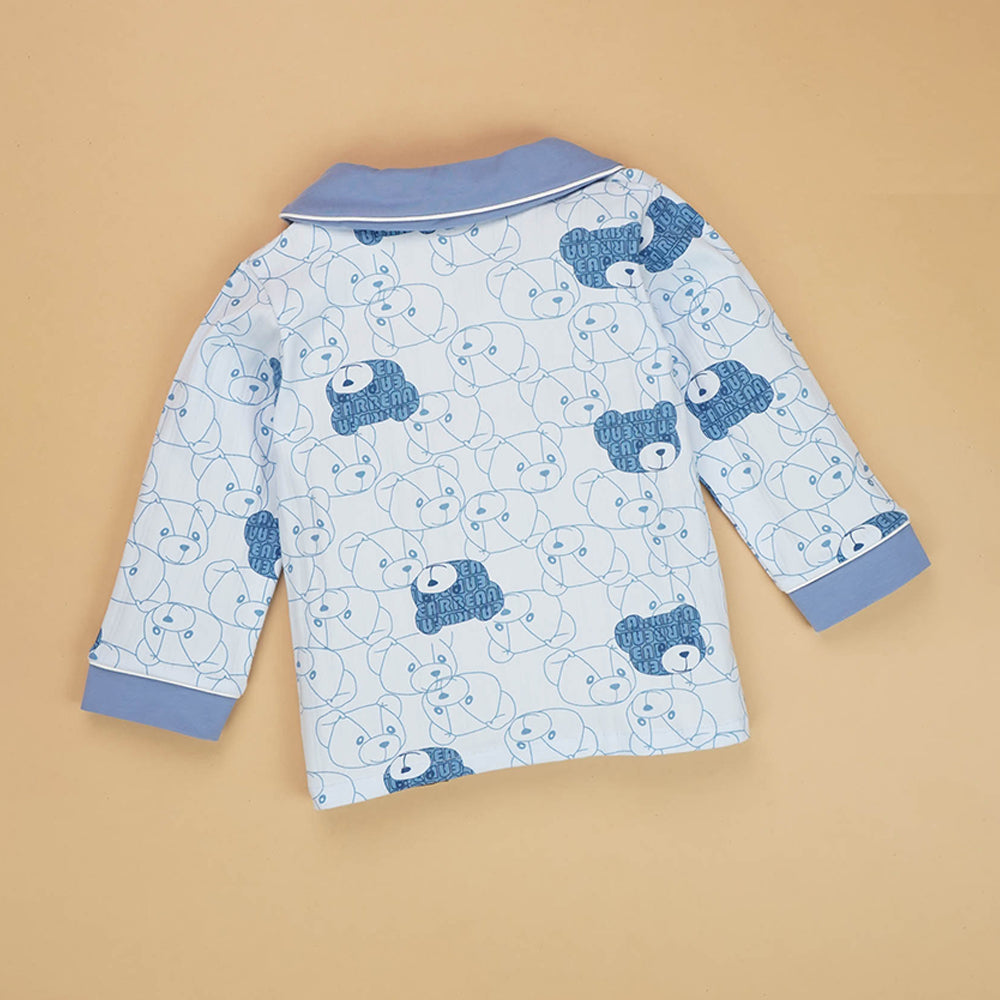 Blue Teddy Face soft Cotton Kids Nightsuit