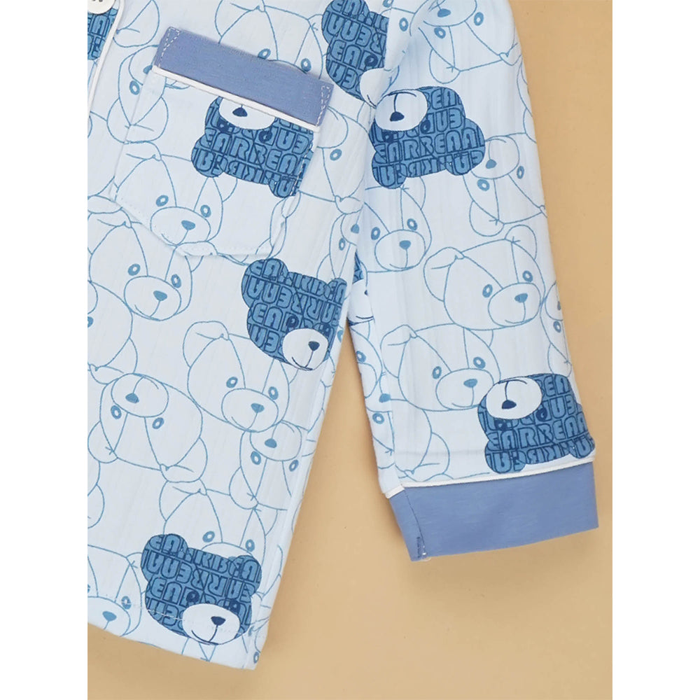 Blue Teddy Face soft Cotton Kids Nightsuit