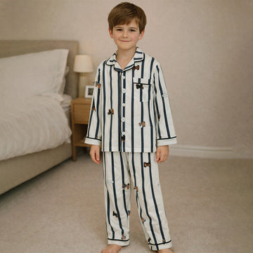 Dark Brown Striped Cotton Nightsuit for kids