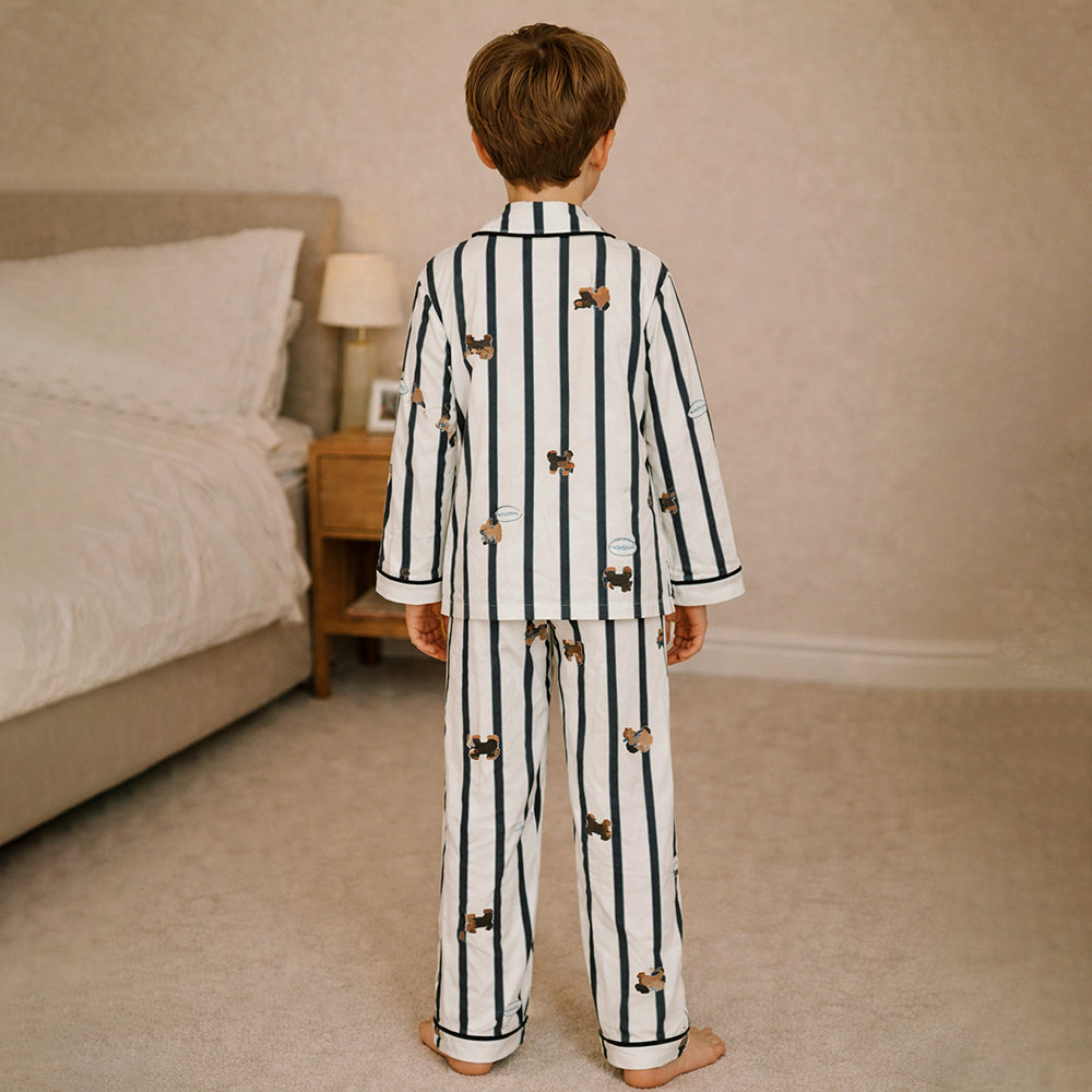 Dark Brown Striped Cotton Nightsuit for kids