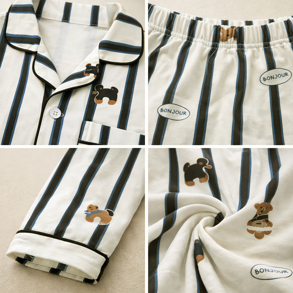 Dark Brown Striped Cotton Nightsuit for kids