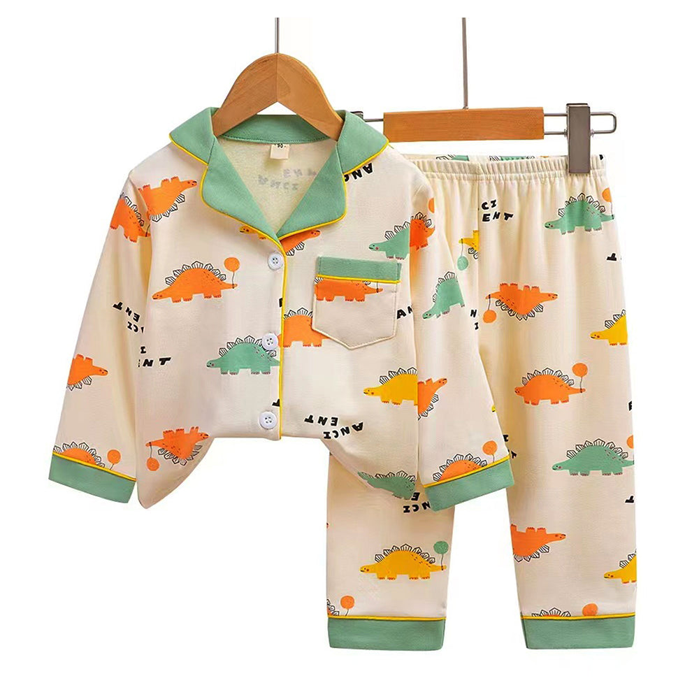 Baloon Dinosaur Olive & Cream soft Cotton Kids Nightsuit