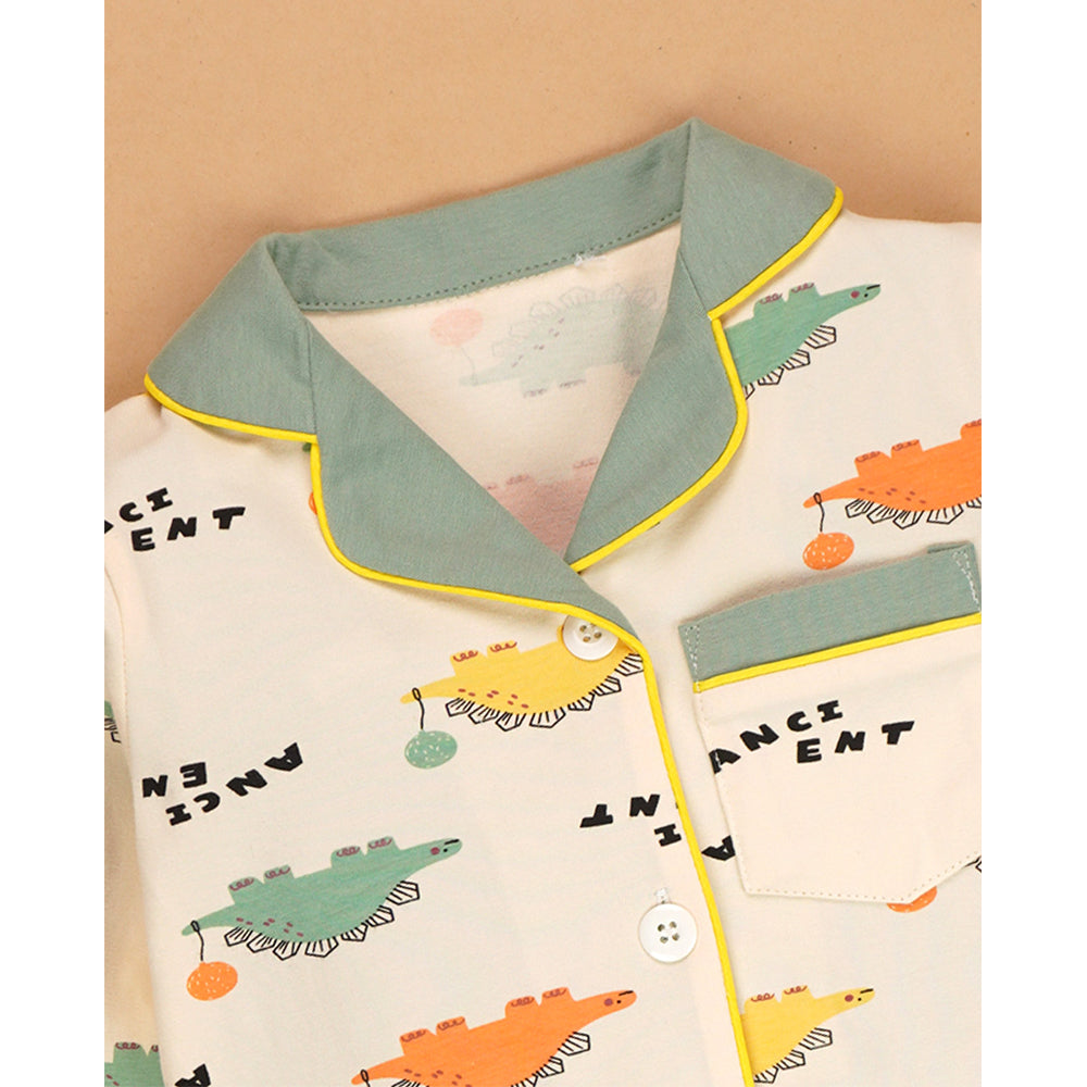 Baloon Dinosaur Olive & Cream soft Cotton Kids Nightsuit