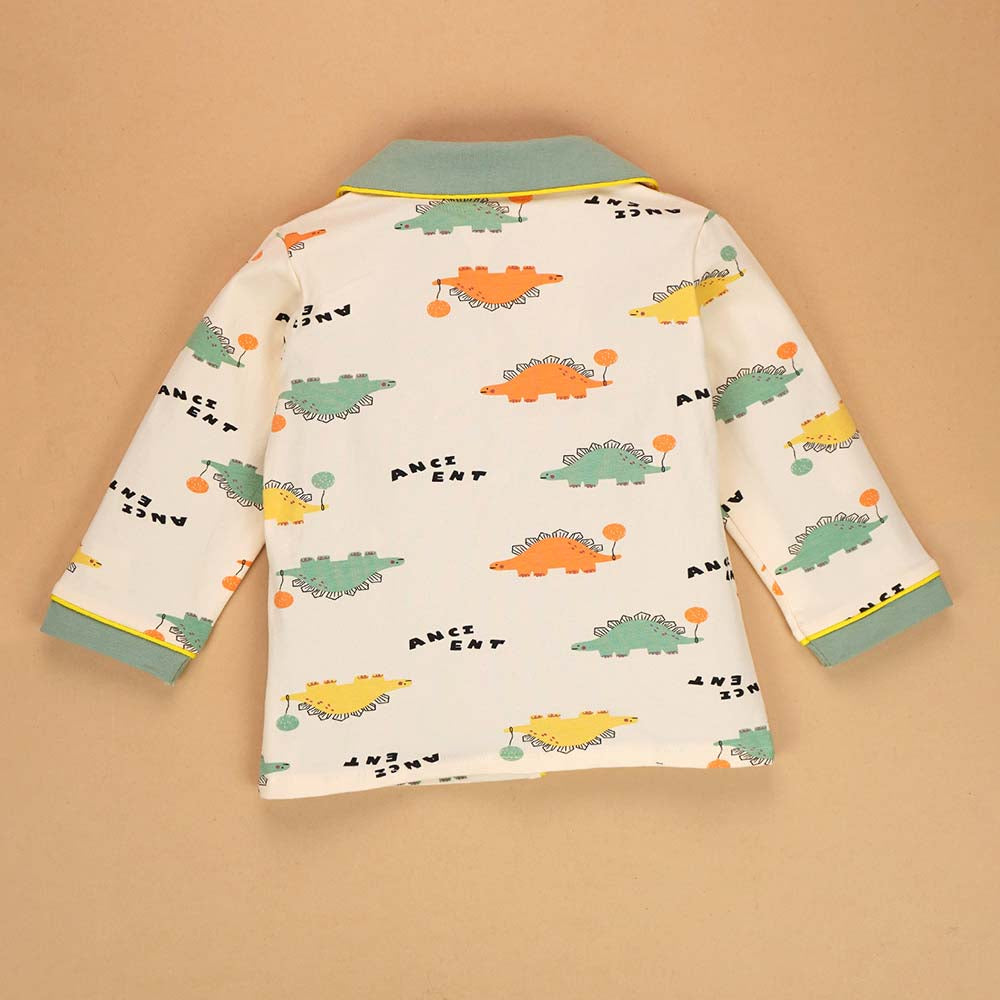 Baloon Dinosaur Olive & Cream soft Cotton Kids Nightsuit