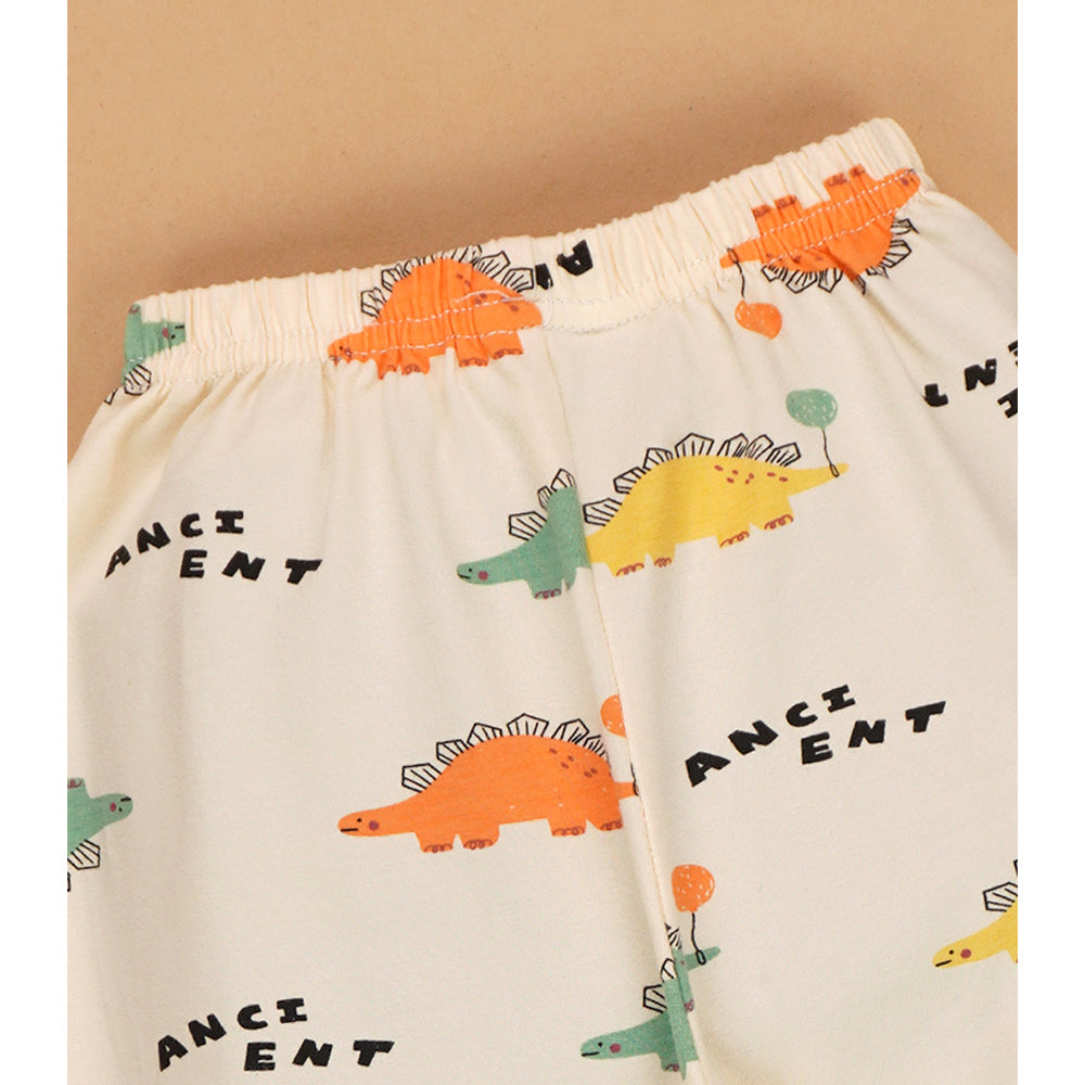 Baloon Dinosaur Olive & Cream soft Cotton Kids Nightsuit