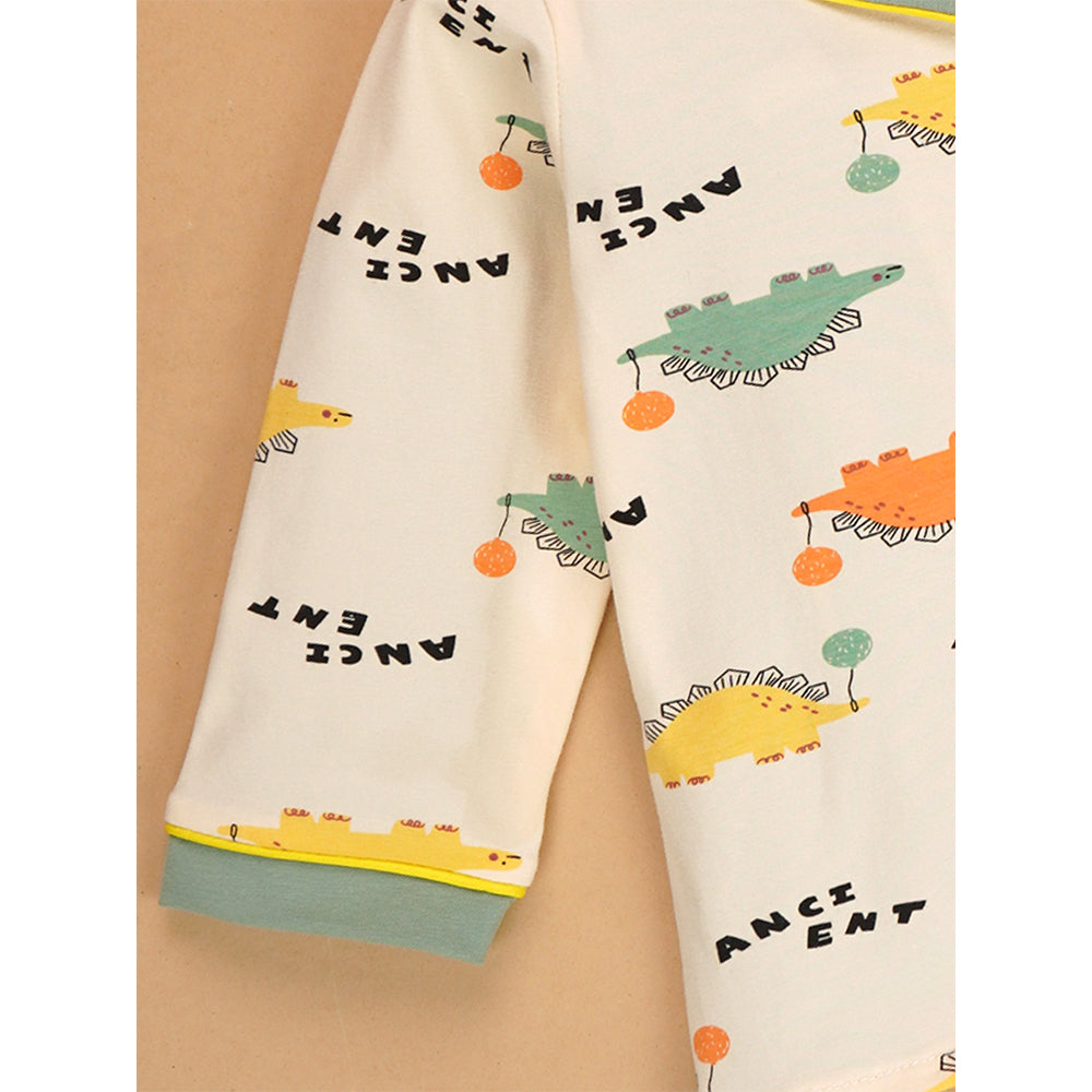 Baloon Dinosaur Olive & Cream soft Cotton Kids Nightsuit