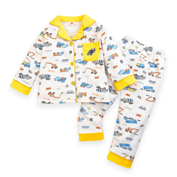 Yellow Dumper Truck soft Cotton Kids Nightsuit