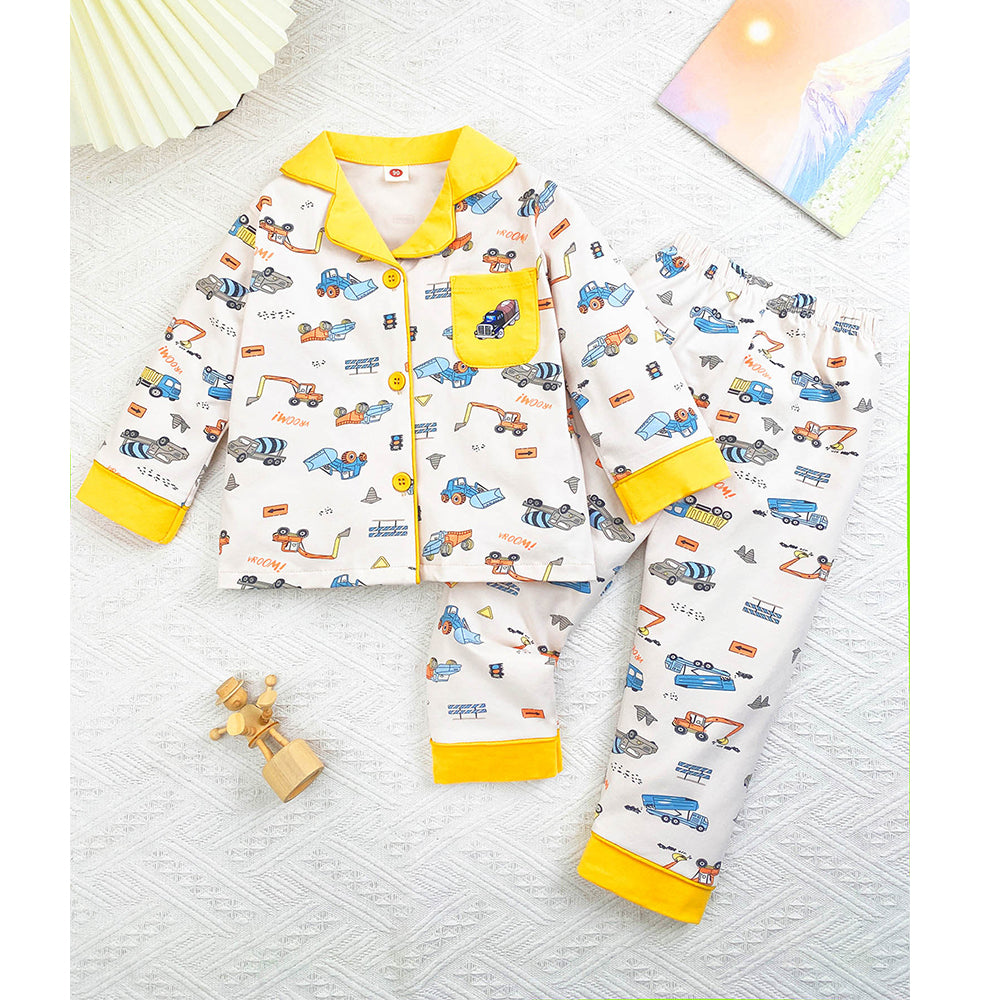 Yellow Dumper Truck soft Cotton Kids Nightsuit