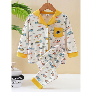 Yellow Dumper Truck soft Cotton Kids Nightsuit
