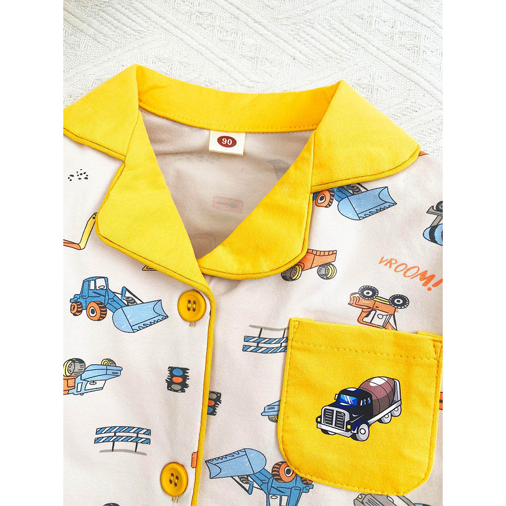 Yellow Dumper Truck soft Cotton Kids Nightsuit