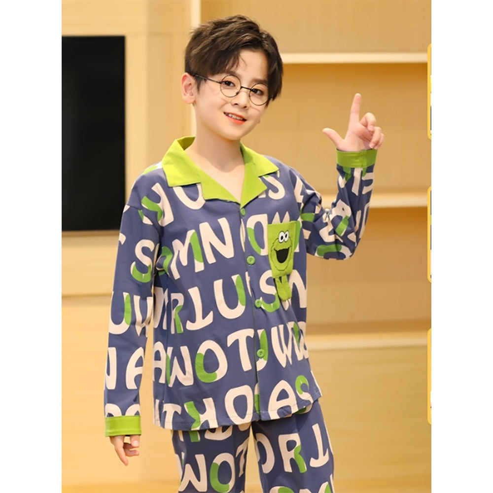 Green Monster print soft Cotton Kids Nightsuit