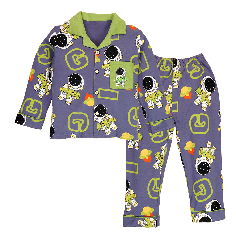 Grey & Green Astro  soft Cotton Kids Nightsuit