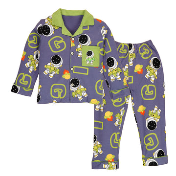 Grey & Green Astro  soft Cotton Kids Nightsuit